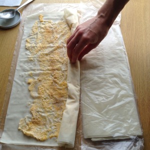 Roll up phyllo dough
