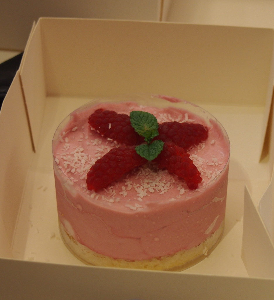 Raspberry Mousse with a spongy coconut biscuit