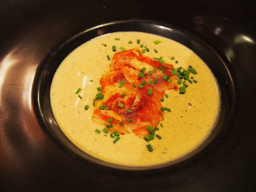 Mushroom soup- so velvety and delicious! at Chez Thomas in Lyon France
