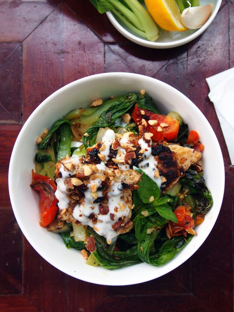 Almond Coated Chicken with Pan Fried Veggies