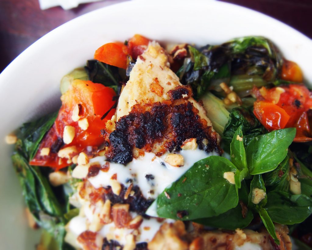 Pan fried Almond Coated Chicken and veggies