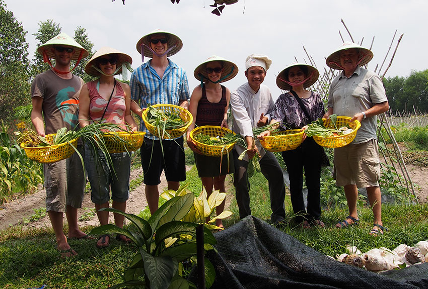 Gathering vegetables with Chef Tan