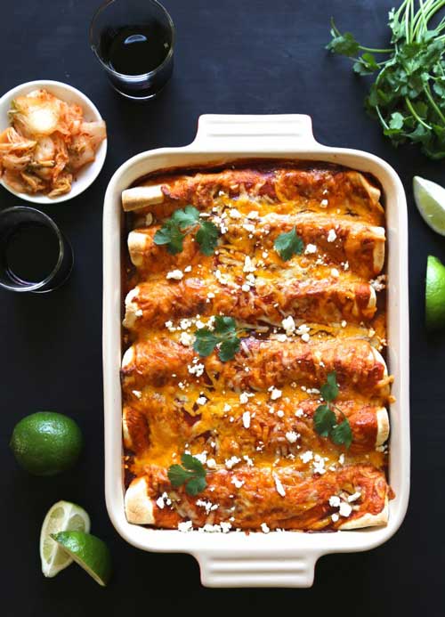 Kimchi Pork Enchiladas with Queso Fresco