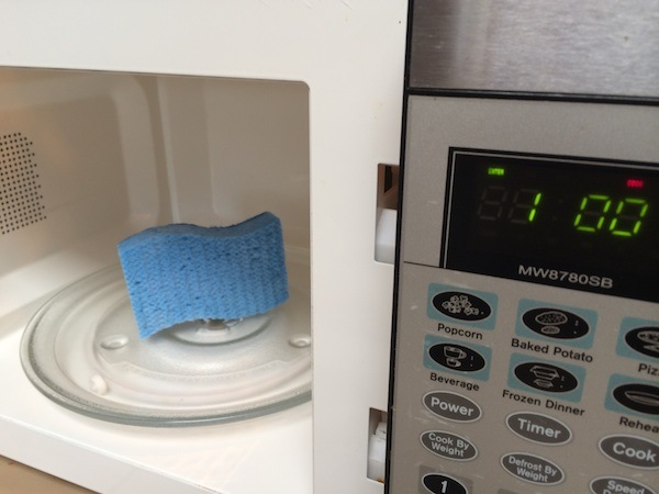 Microwave with a sponge in it