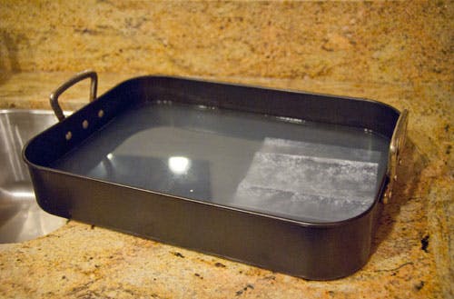 a pan filled with water