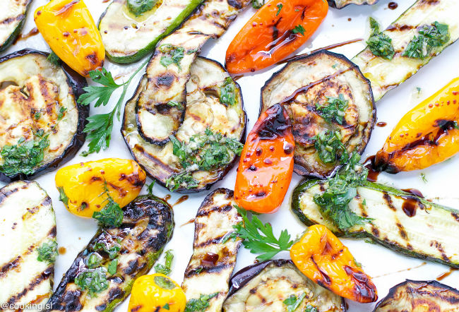 Grilled Eggplant Zucchini and Peppers Salad
