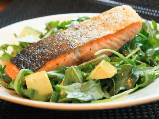 Pan-Roasted Salmon With Arugula and Avocado Salad Recipe