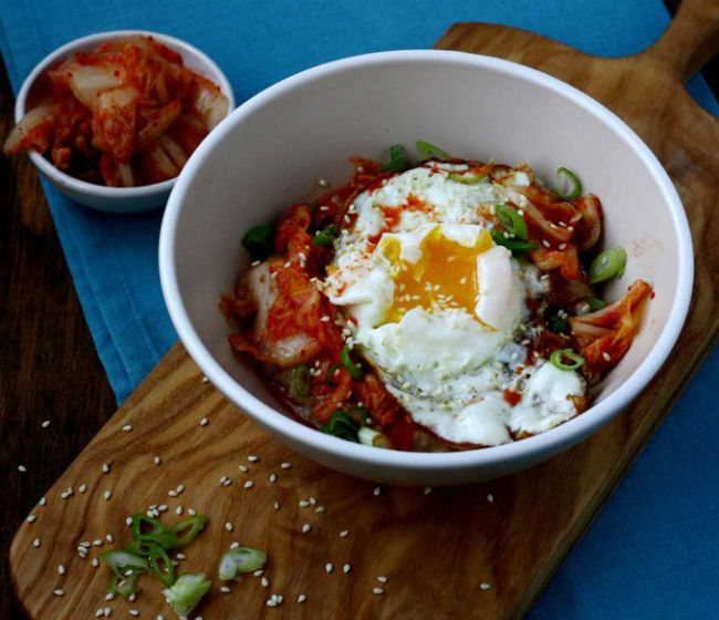 Oatmeal with Kimchi and Fried Egg