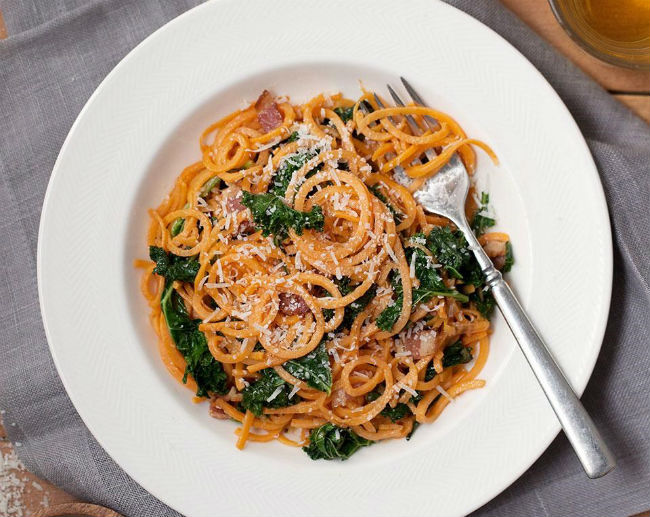 Sweet Potato Carbonara With Kale